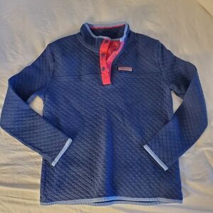 EUC Vineyard Vines Pull Over 1/4 Button Kids Girls Large Sweatshirt Navy & Pink